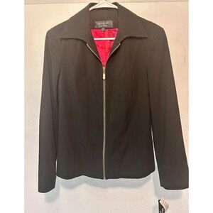 Signature by‎ Larry Levine Womens Black Zip Front Stretch Blazer Jacket  Size 14